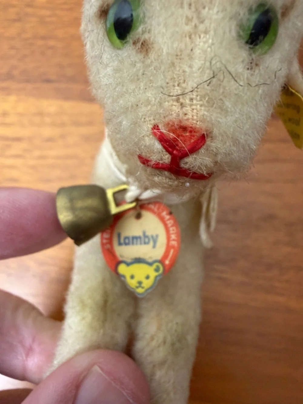 Vintage Lamby Glass Eye Silver Raised Steiff Button Steiff Original Bell Bow Tag